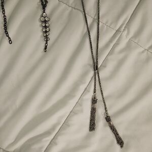 Set Of 2 Silver Necklaces Tassels And Rhinestone